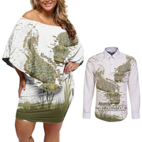 Everglades Florida Alligators Couples Matching Off Shoulder Short Dress and Long Sleeve Button Shirt Alcatraz Est 2025 - Wonder Print Shop