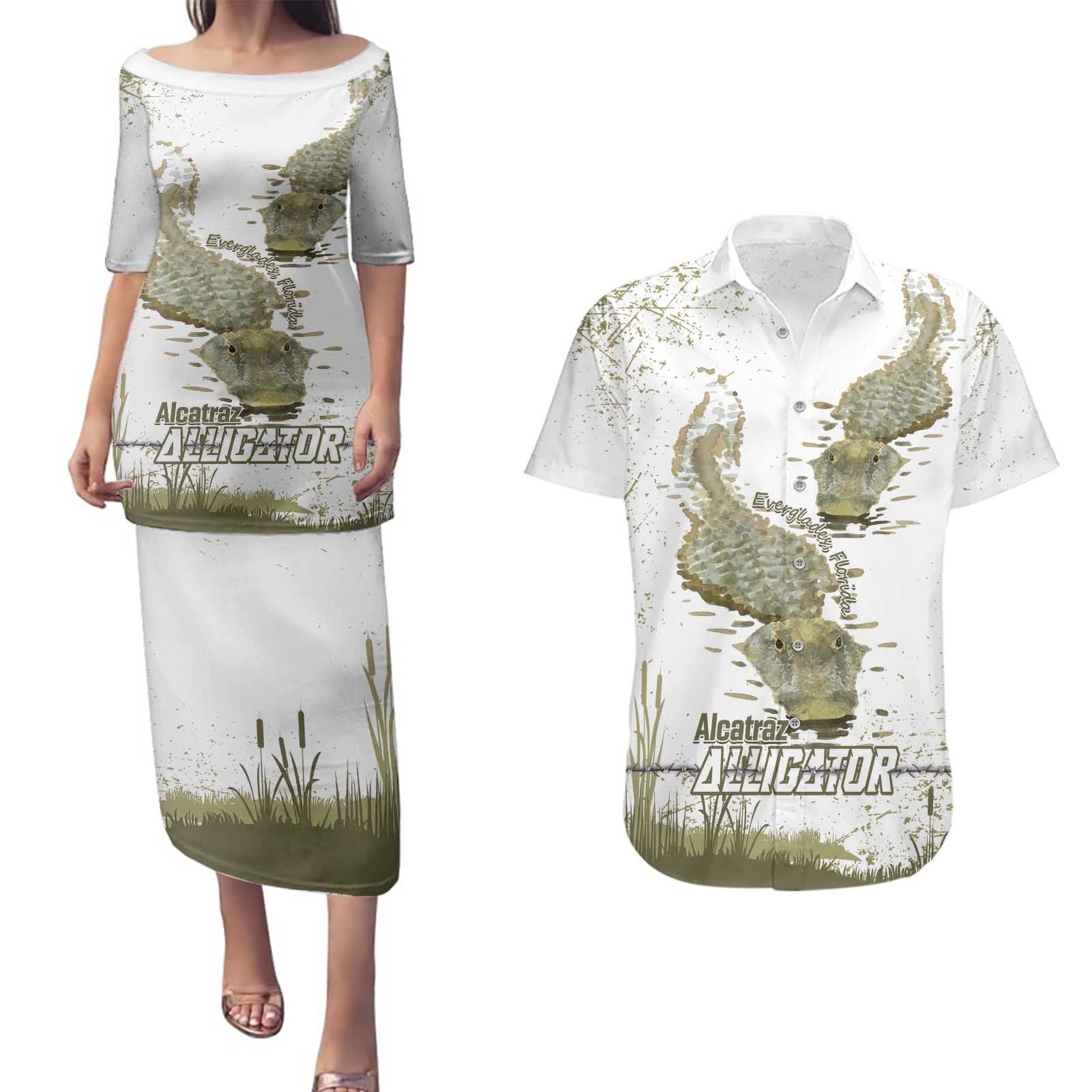 Everglades Florida Alligators Couples Matching Puletasi and Hawaiian Shirt Alcatraz Est 2025 - Wonder Print Shop