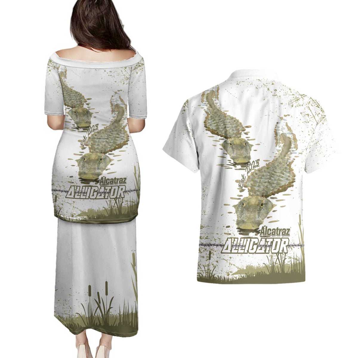 Everglades Florida Alligators Couples Matching Puletasi and Hawaiian Shirt Alcatraz Est 2025 - Wonder Print Shop