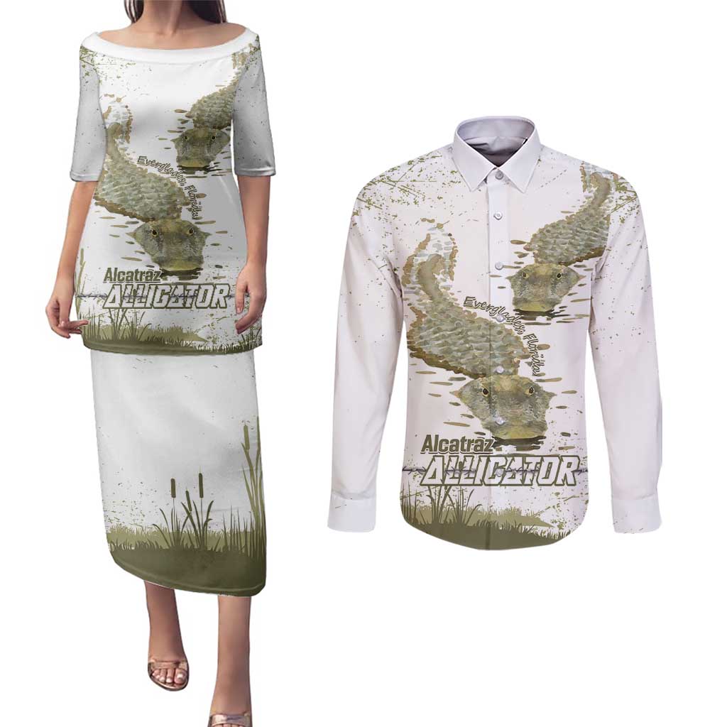 Everglades Florida Alligators Couples Matching Puletasi and Long Sleeve Button Shirt Alcatraz Est 2025 - Wonder Print Shop