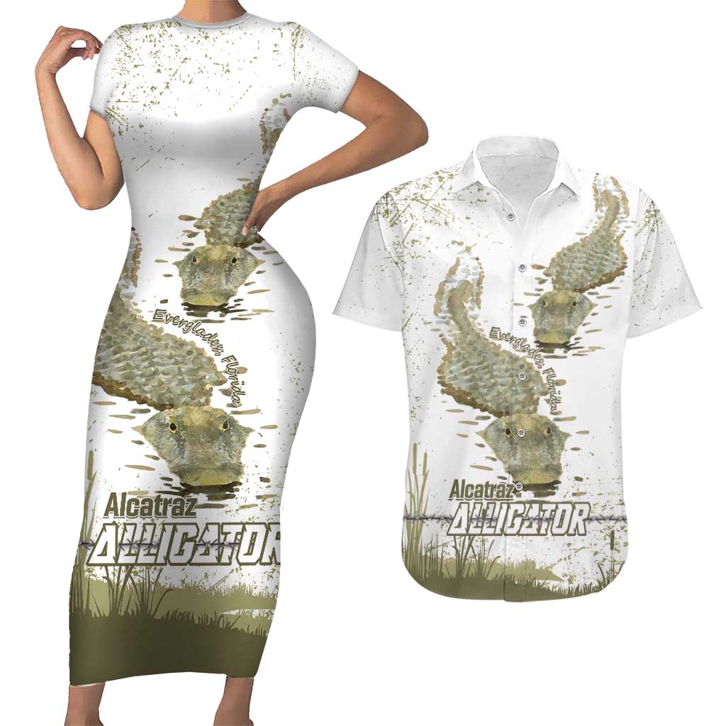 Everglades Florida Alligators Couples Matching Short Sleeve Bodycon Dress and Hawaiian Shirt Alcatraz Est 2025 - Wonder Print Shop