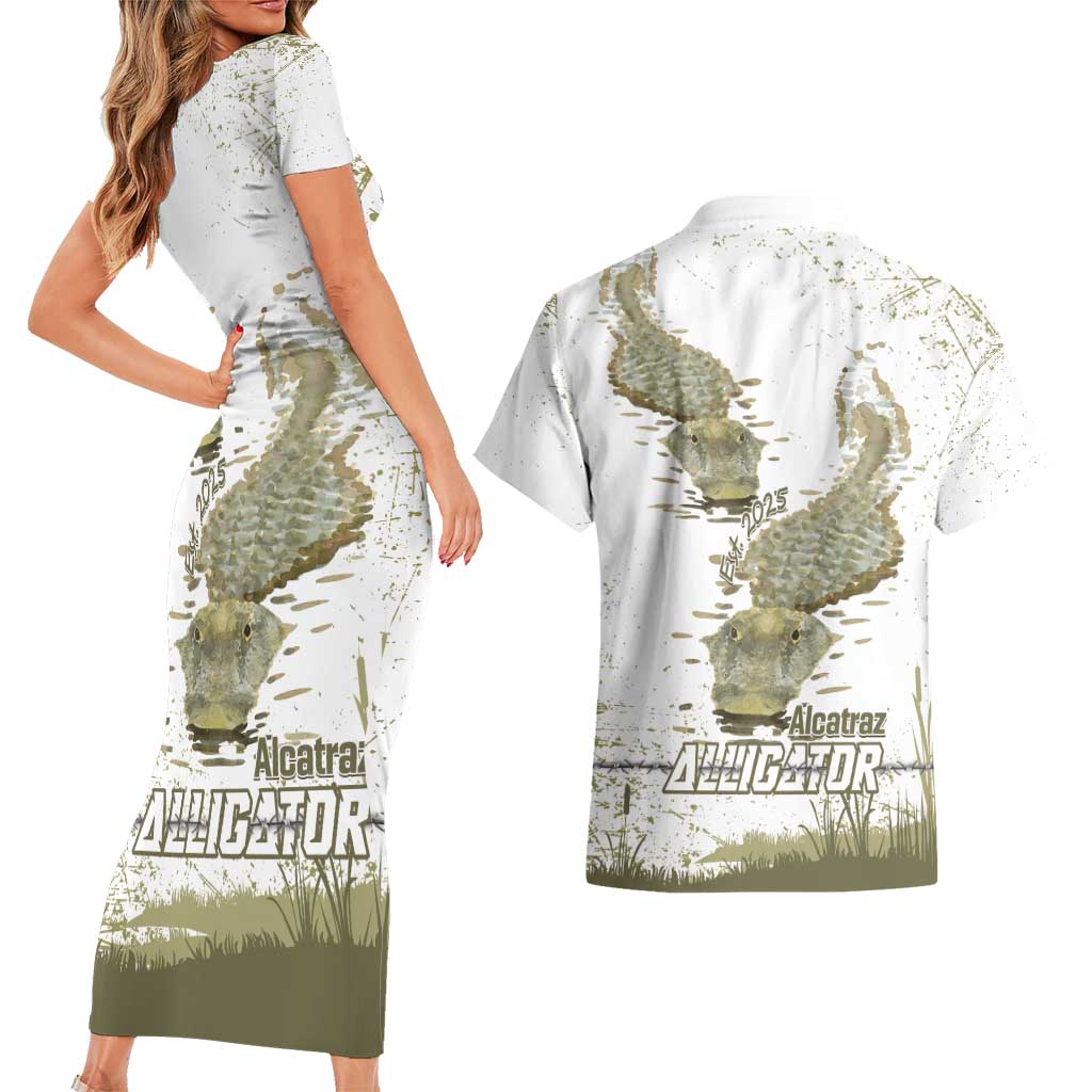 Everglades Florida Alligators Couples Matching Short Sleeve Bodycon Dress and Hawaiian Shirt Alcatraz Est 2025 - Wonder Print Shop