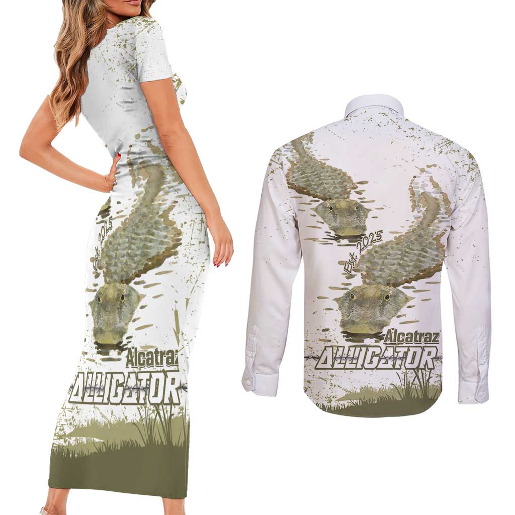 Everglades Florida Alligators Couples Matching Short Sleeve Bodycon Dress and Long Sleeve Button Shirt Alcatraz Est 2025 - Wonder Print Shop