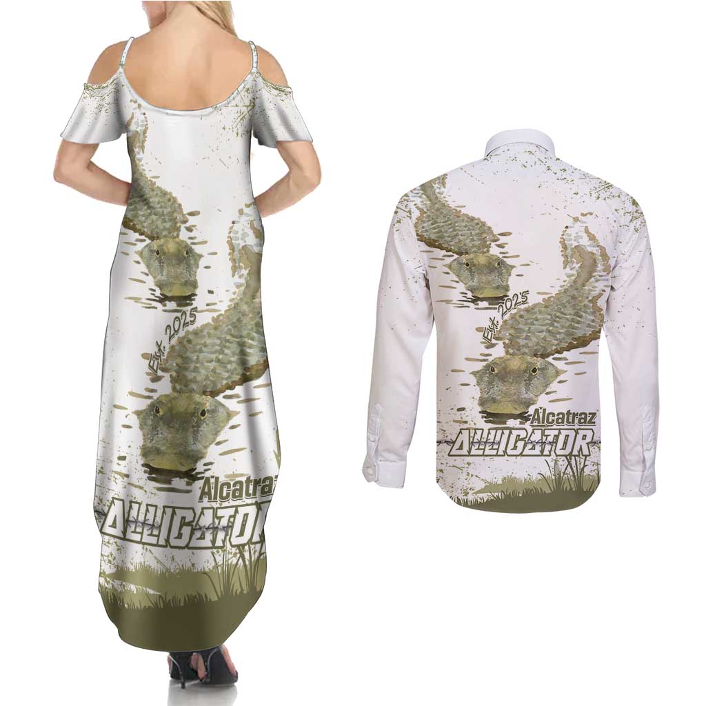 Everglades Florida Alligators Couples Matching Summer Maxi Dress and Long Sleeve Button Shirt Alcatraz Est 2025 - Wonder Print Shop