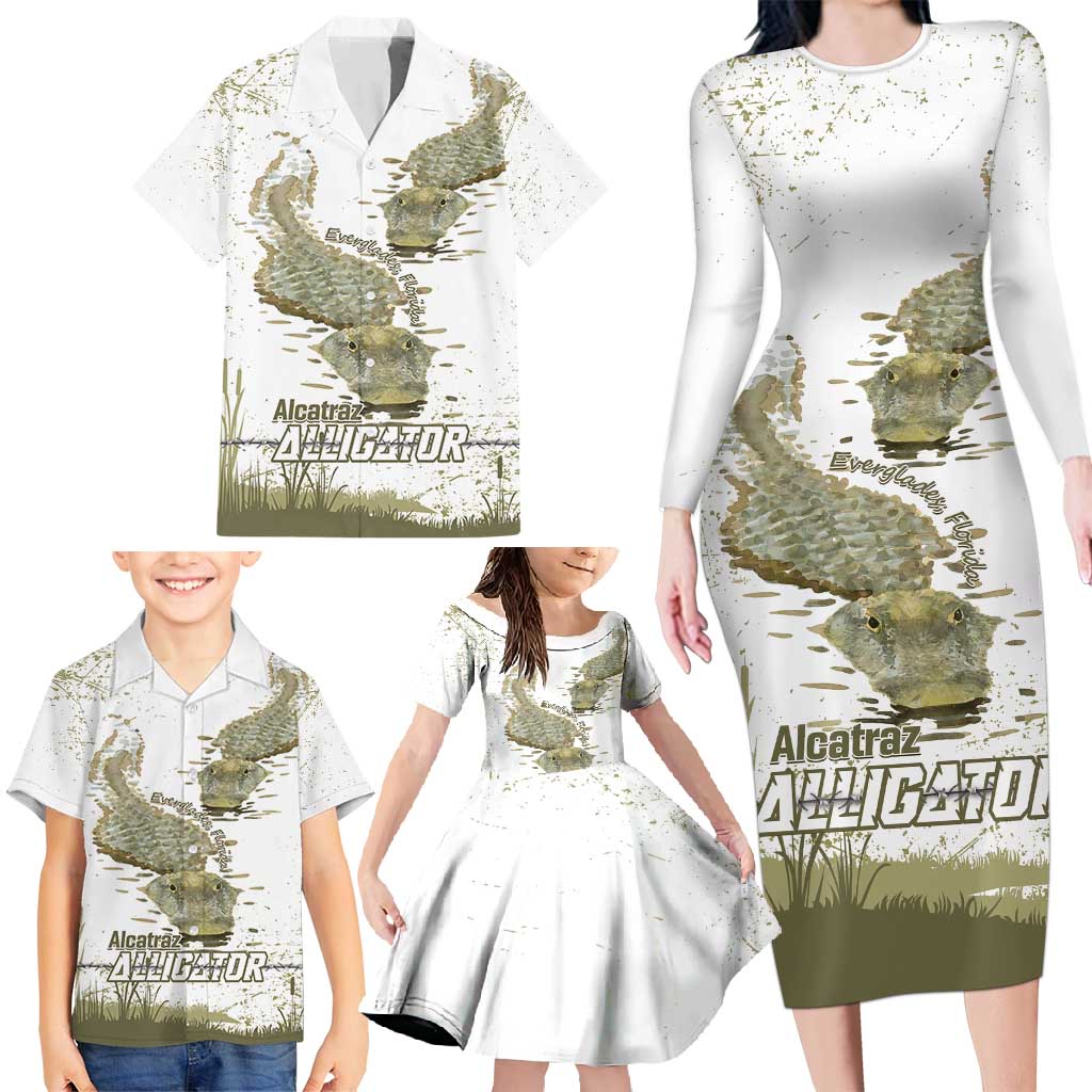 Everglades Florida Alligators Family Matching Long Sleeve Bodycon Dress and Hawaiian Shirt Alcatraz Est 2025 - Wonder Print Shop