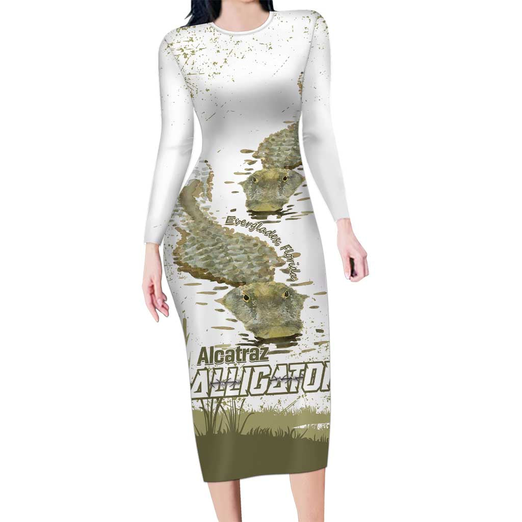 Everglades Florida Alligators Family Matching Long Sleeve Bodycon Dress and Hawaiian Shirt Alcatraz Est 2025 - Wonder Print Shop