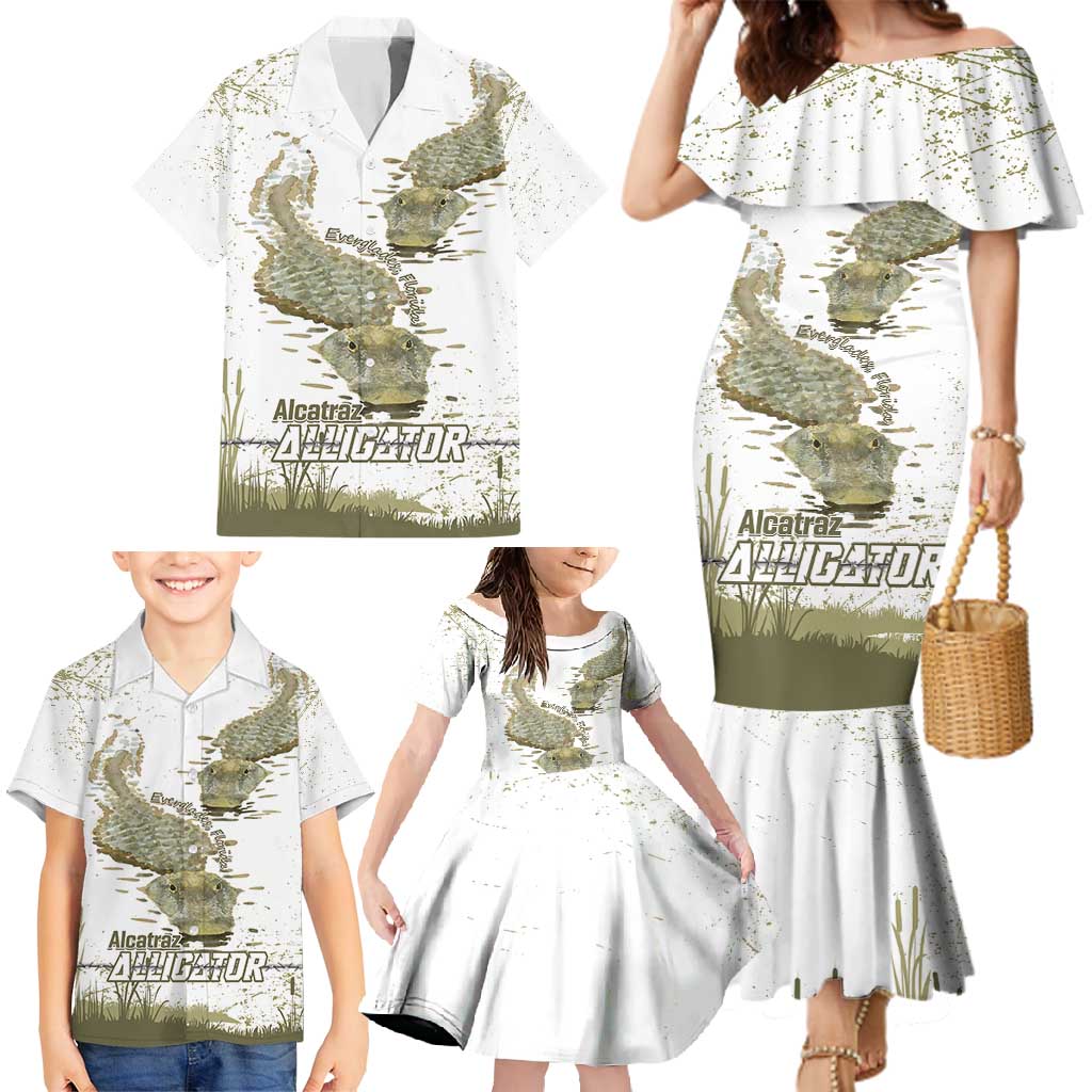 Everglades Florida Alligators Family Matching Mermaid Dress and Hawaiian Shirt Alcatraz Est 2025 - Wonder Print Shop