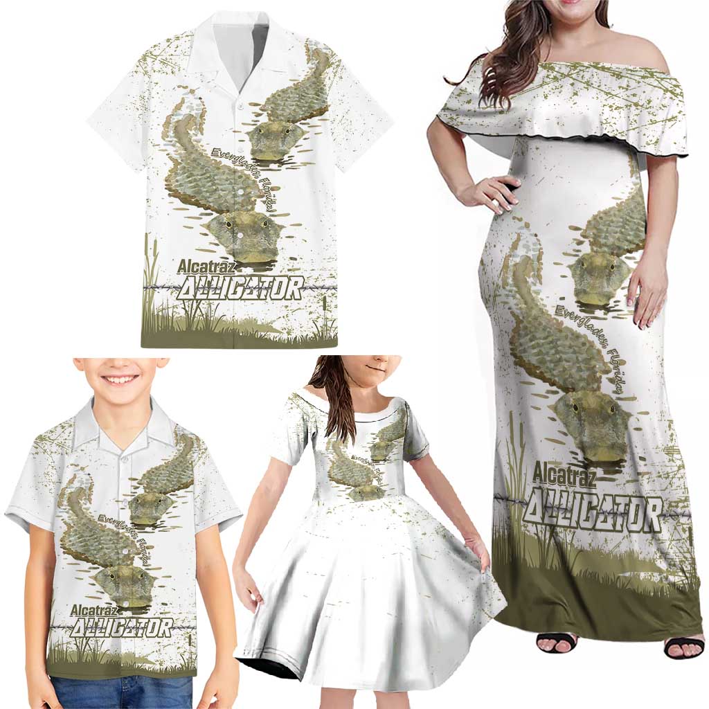 Everglades Florida Alligators Family Matching Off Shoulder Maxi Dress and Hawaiian Shirt Alcatraz Est 2025 - Wonder Print Shop
