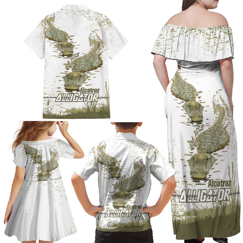 Everglades Florida Alligators Family Matching Off Shoulder Maxi Dress and Hawaiian Shirt Alcatraz Est 2025 - Wonder Print Shop