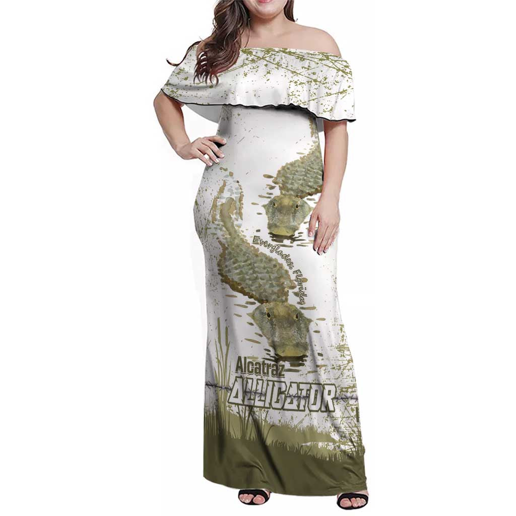 Everglades Florida Alligators Family Matching Off Shoulder Maxi Dress and Hawaiian Shirt Alcatraz Est 2025 - Wonder Print Shop