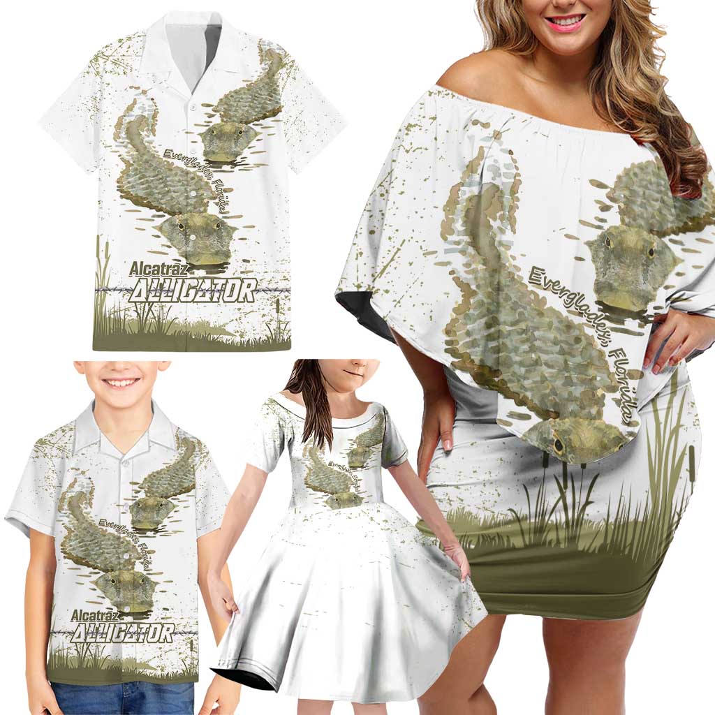 Everglades Florida Alligators Family Matching Off Shoulder Short Dress and Hawaiian Shirt Alcatraz Est 2025 - Wonder Print Shop