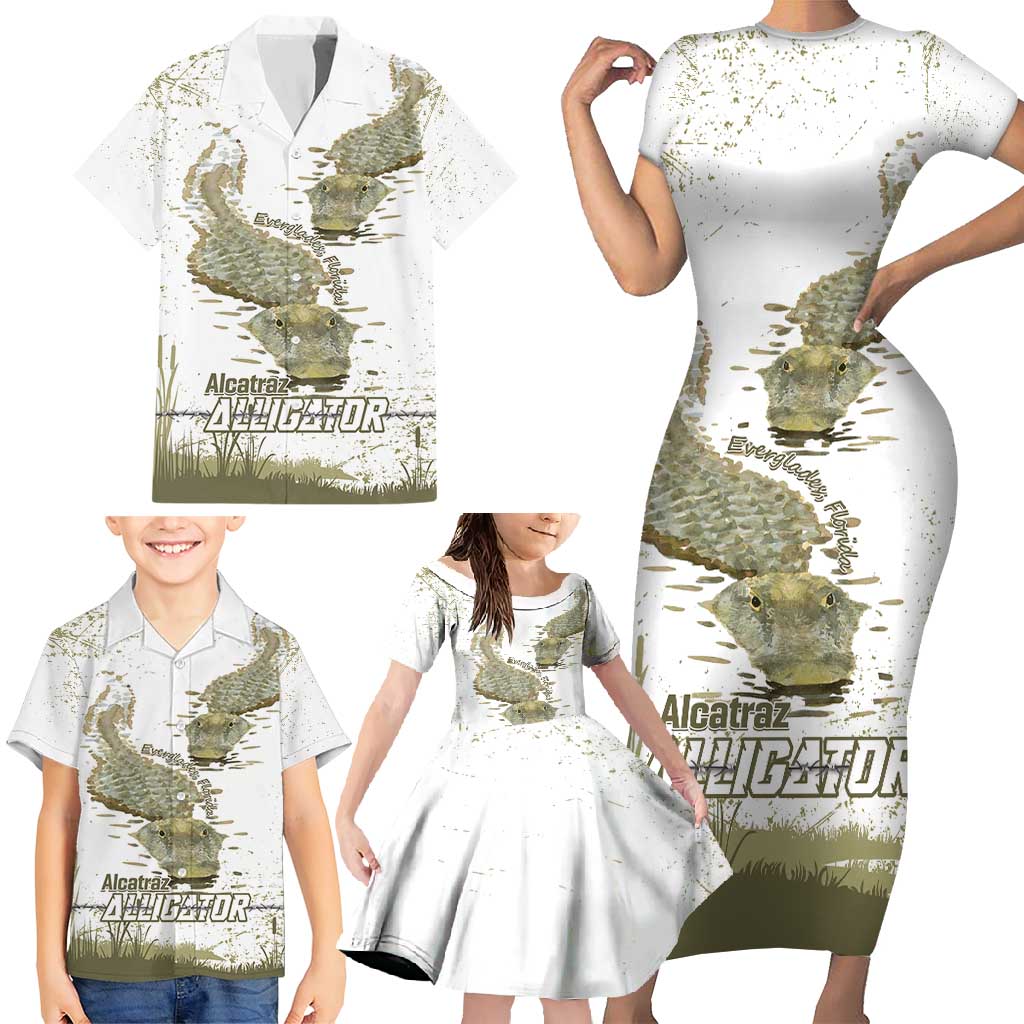 Everglades Florida Alligators Family Matching Short Sleeve Bodycon Dress and Hawaiian Shirt Alcatraz Est 2025 - Wonder Print Shop
