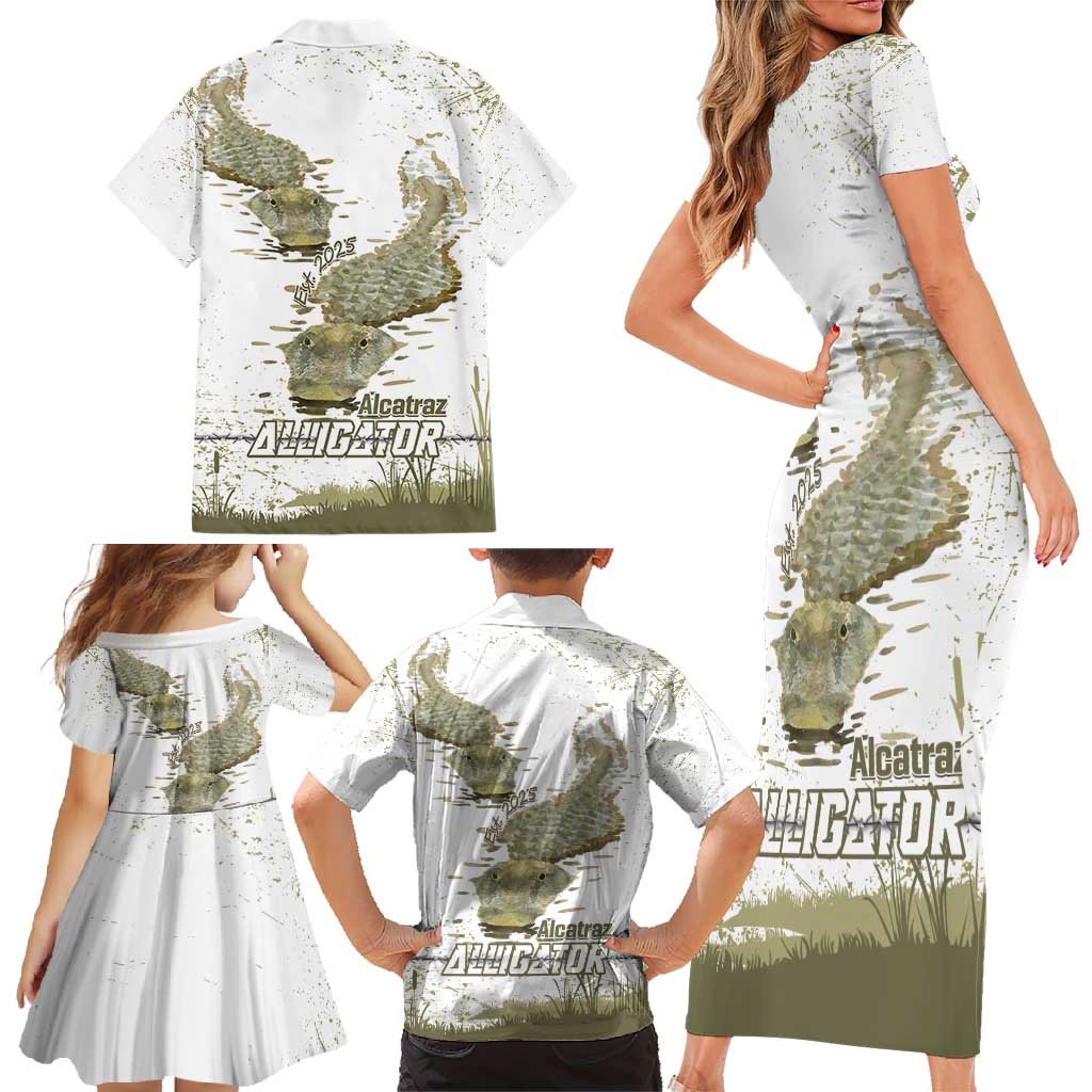 Everglades Florida Alligators Family Matching Short Sleeve Bodycon Dress and Hawaiian Shirt Alcatraz Est 2025 - Wonder Print Shop