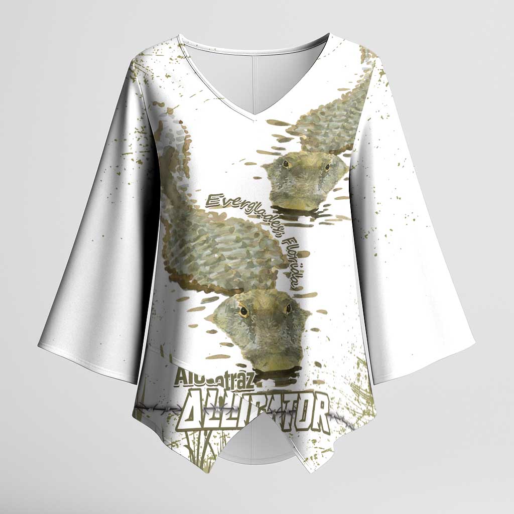 Everglades Florida Alligators Kimono Sleeve Blouse Alcatraz Est 2025 - Wonder Print Shop