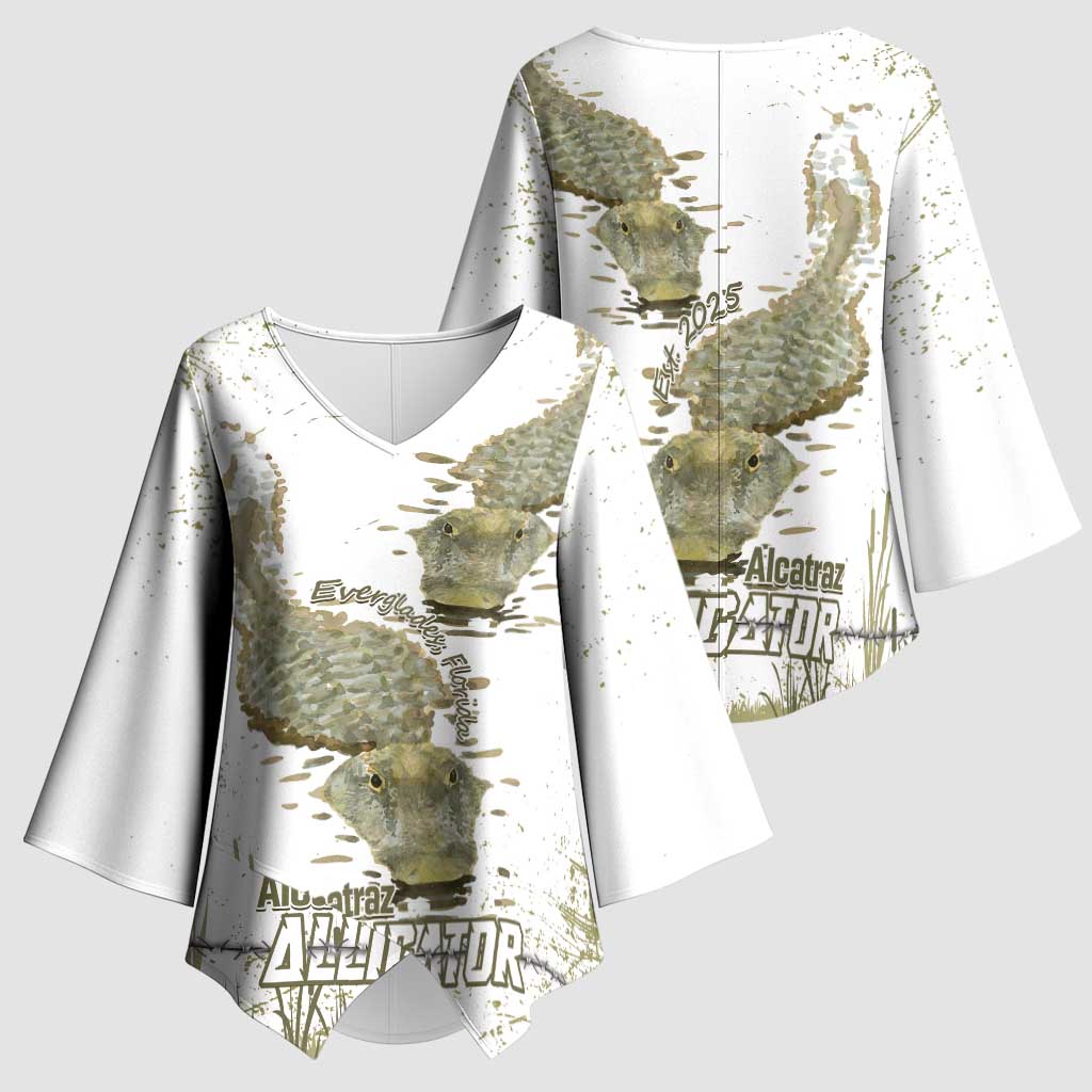 Everglades Florida Alligators Kimono Sleeve Blouse Alcatraz Est 2025 - Wonder Print Shop