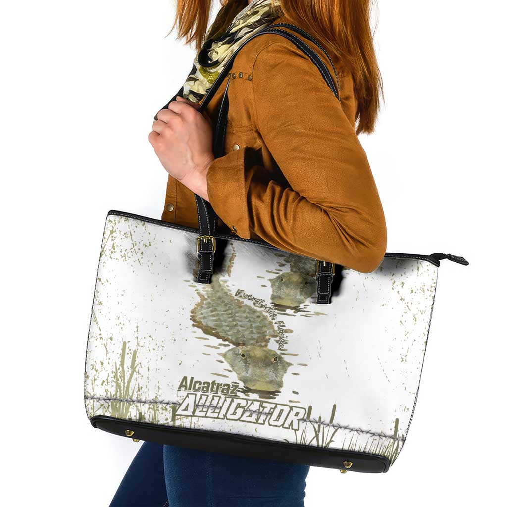 Everglades Florida Alligators Leather Tote Bag Alcatraz Est 2025 - Wonder Print Shop