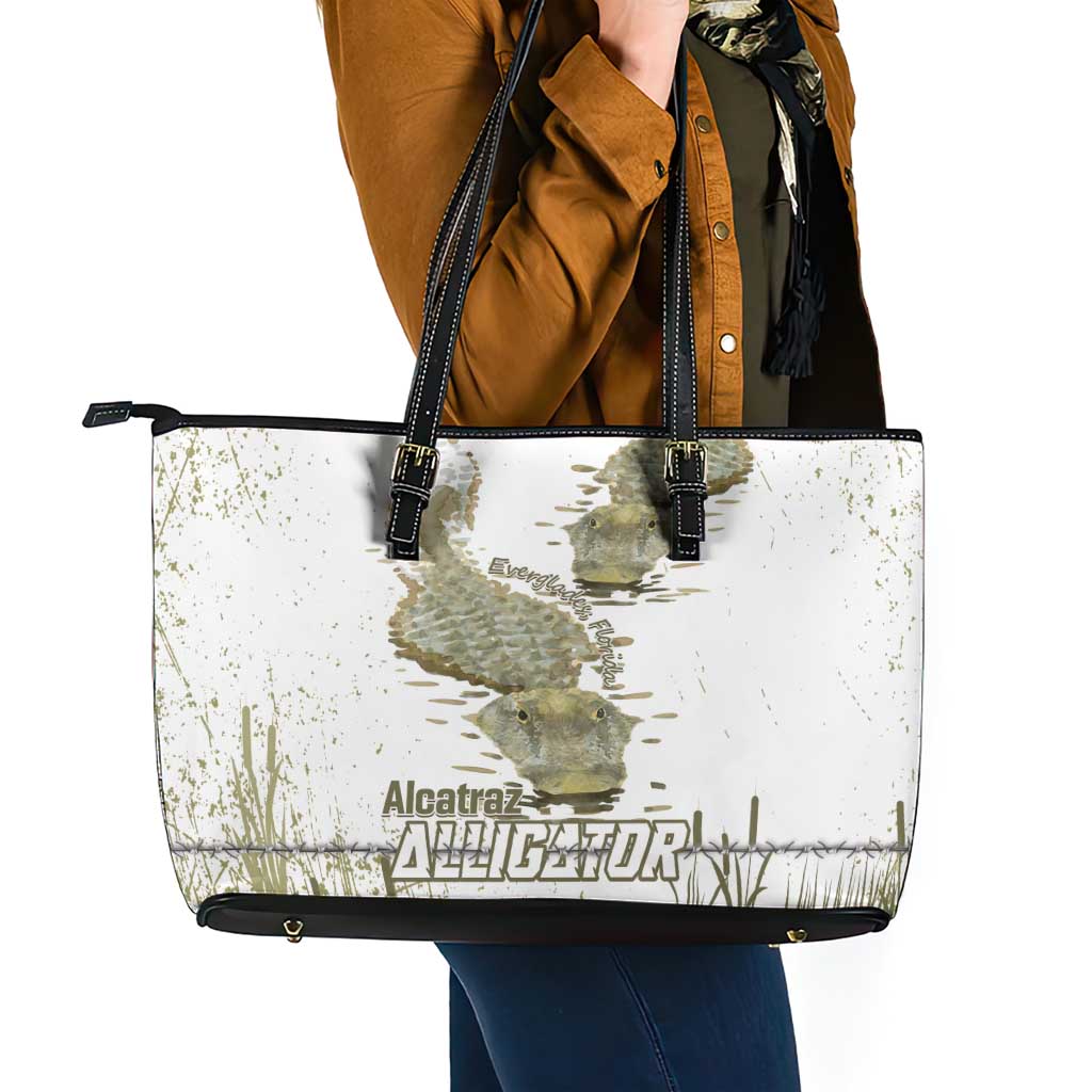 Everglades Florida Alligators Leather Tote Bag Alcatraz Est 2025 - Wonder Print Shop