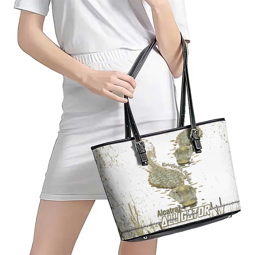 Everglades Florida Alligators Leather Tote Bag Alcatraz Est 2025 - Wonder Print Shop