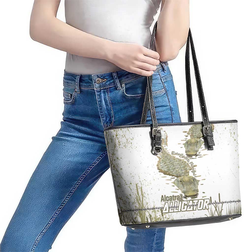 Everglades Florida Alligators Leather Tote Bag Alcatraz Est 2025 - Wonder Print Shop