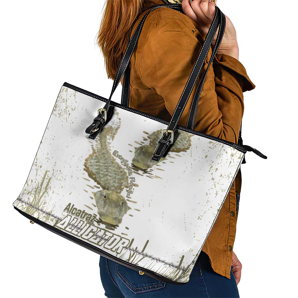Everglades Florida Alligators Leather Tote Bag Alcatraz Est 2025 - Wonder Print Shop