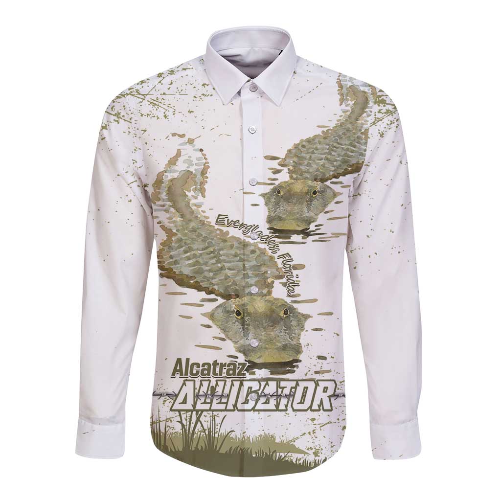 Everglades Florida Alligators Long Sleeve Button Shirt Alcatraz Est 2025 - Wonder Print Shop