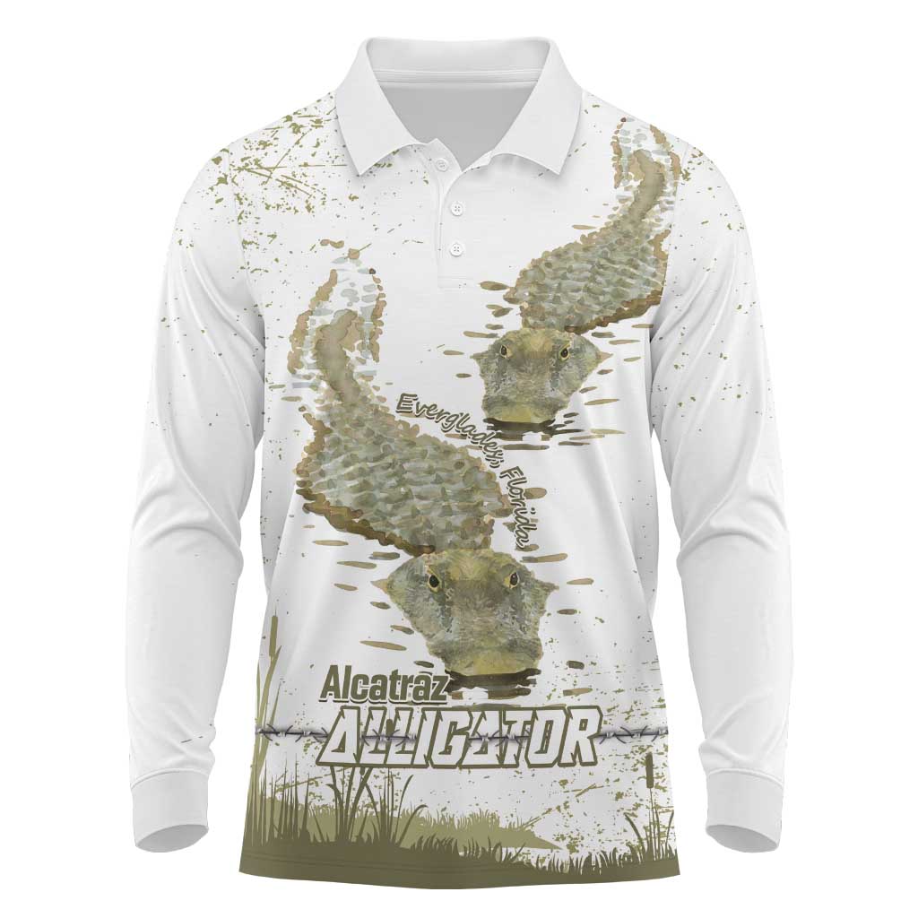Everglades Florida Alligators Long Sleeve Polo Shirt Alcatraz Est 2025 - Wonder Print Shop