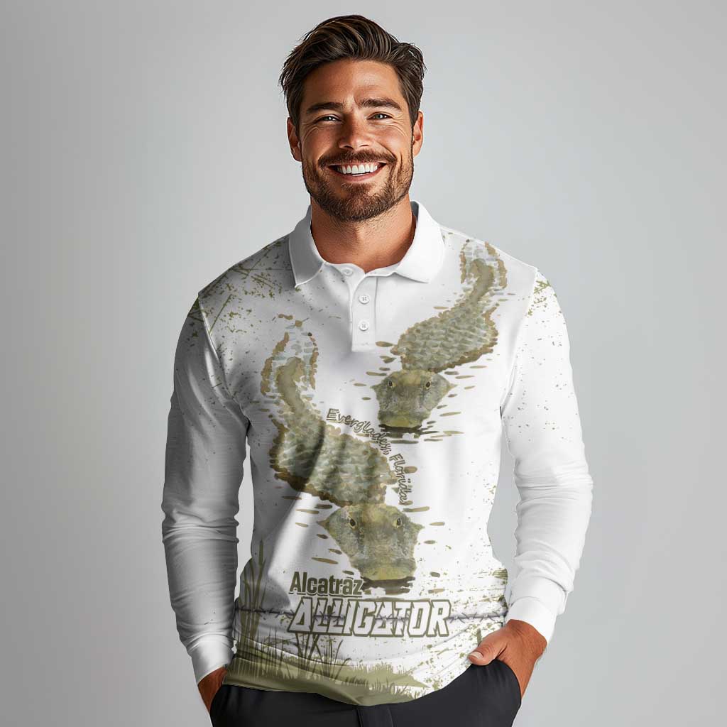Everglades Florida Alligators Long Sleeve Polo Shirt Alcatraz Est 2025 - Wonder Print Shop