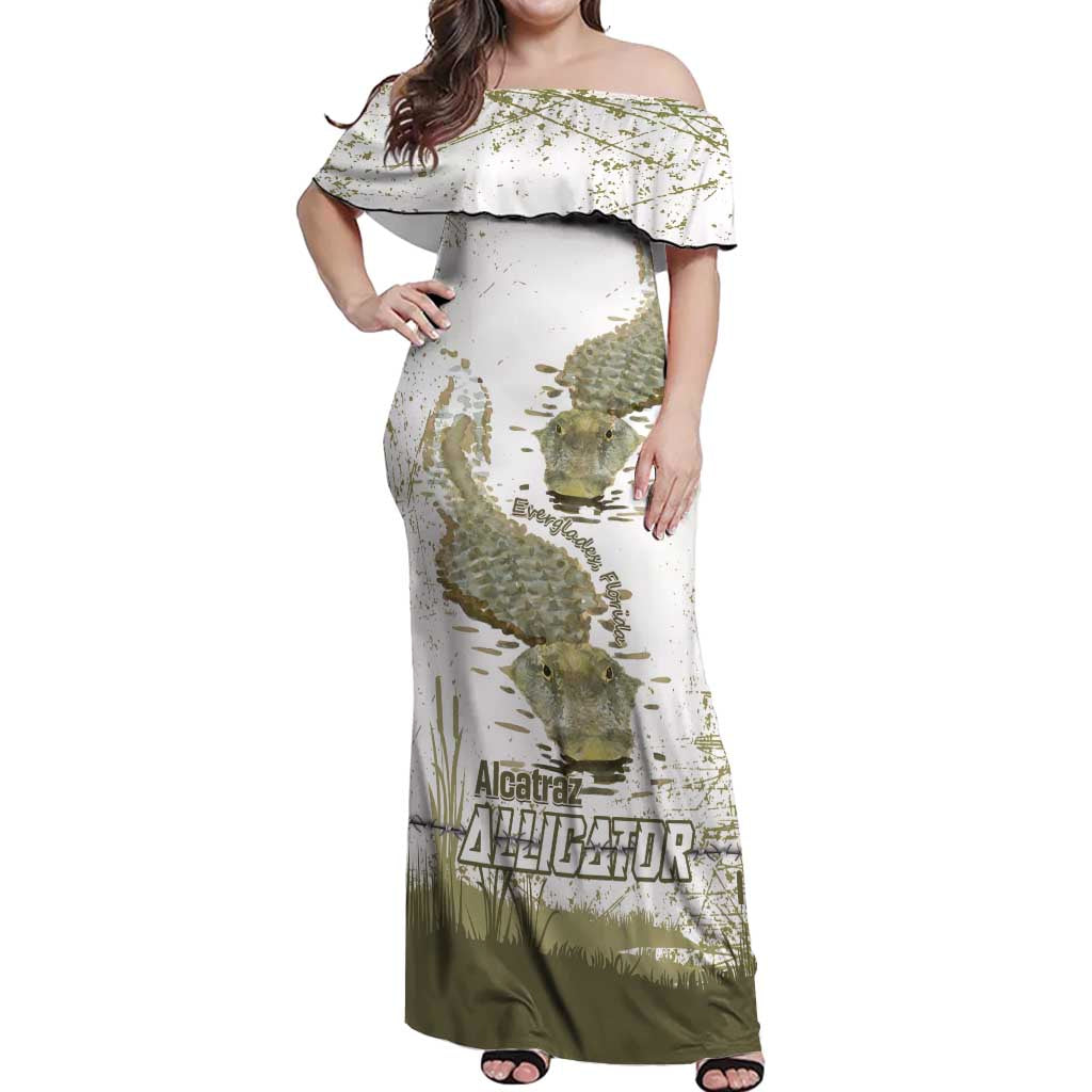 Everglades Florida Alligators Off Shoulder Maxi Dress Alcatraz Est 2025 - Wonder Print Shop