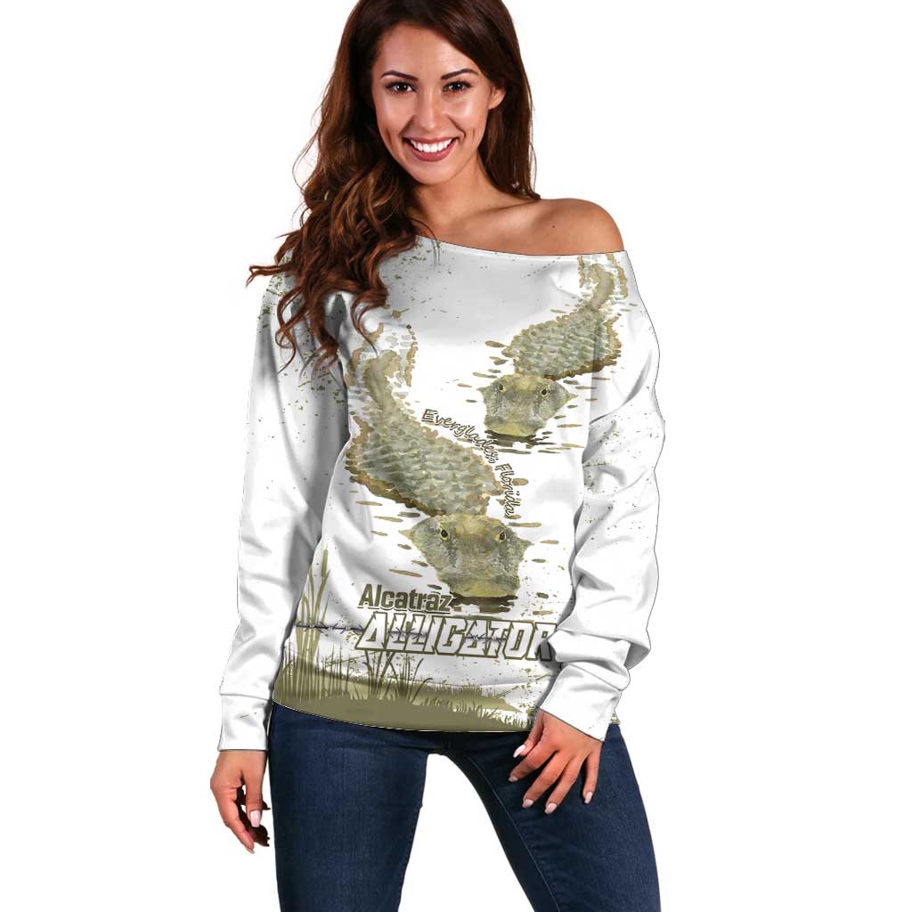 Everglades Florida Alligators Off Shoulder Sweater Alcatraz Est 2025 - Wonder Print Shop