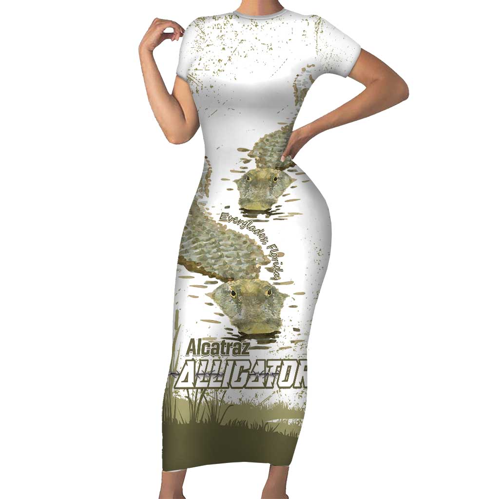Everglades Florida Alligators Short Sleeve Bodycon Dress Alcatraz Est 2025 - Wonder Print Shop