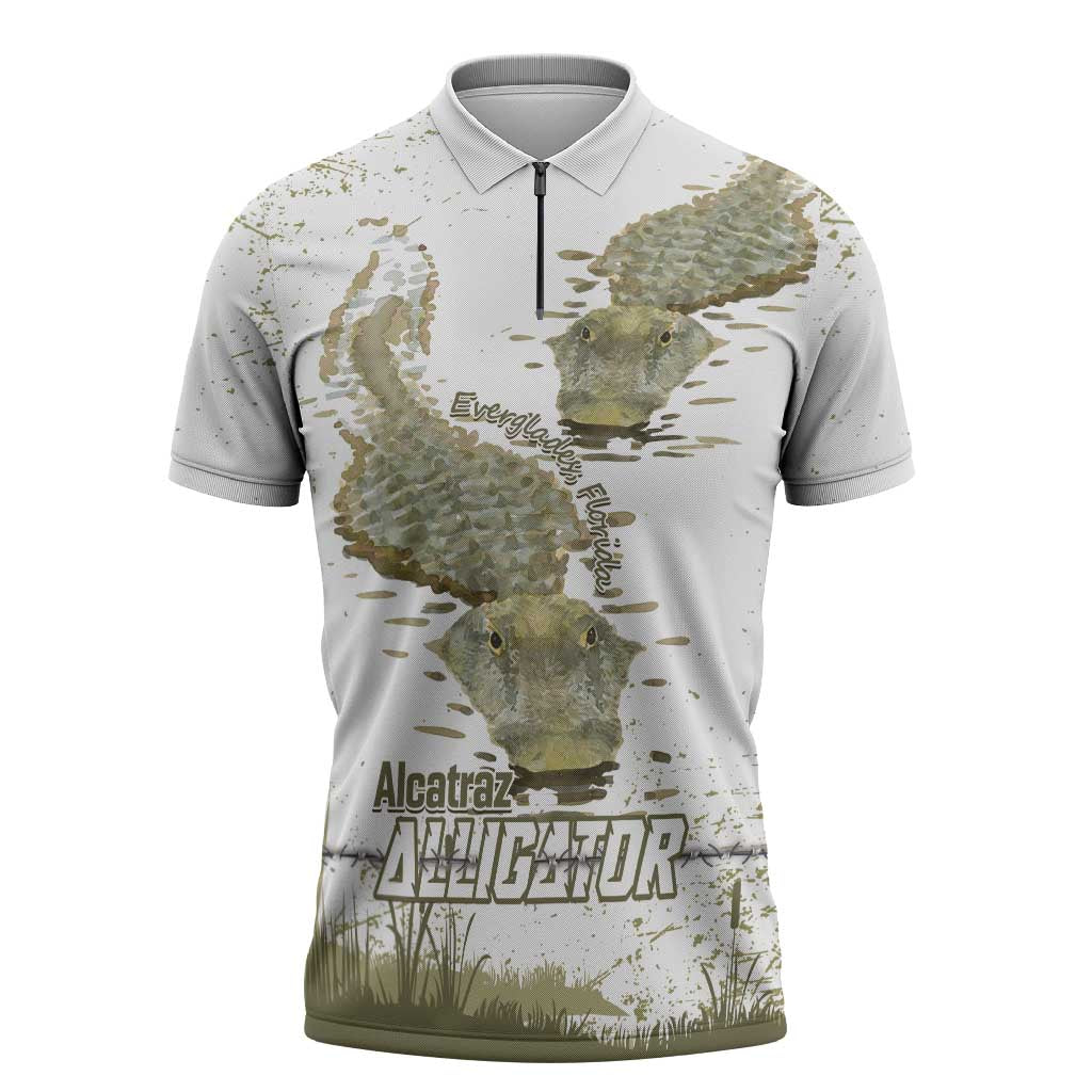 Everglades Florida Alligators Zipper Polo Shirt Alcatraz Est 2025 - Wonder Print Shop