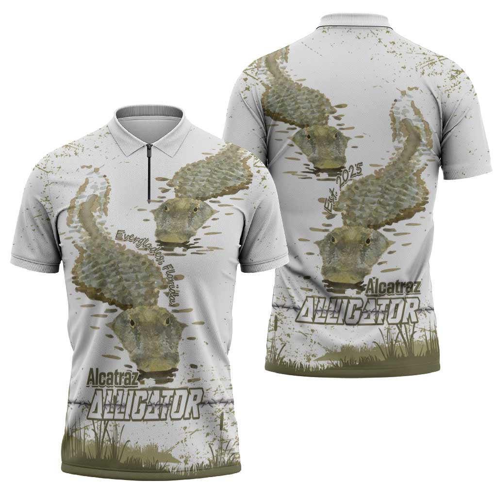 Everglades Florida Alligators Zipper Polo Shirt Alcatraz Est 2025 - Wonder Print Shop