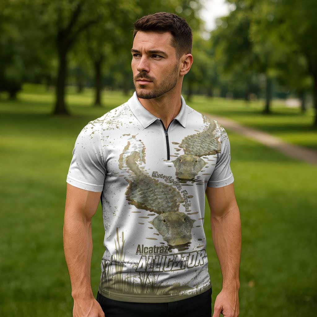 Everglades Florida Alligators Zipper Polo Shirt Alcatraz Est 2025 - Wonder Print Shop