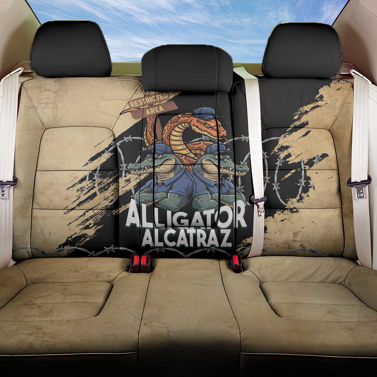 Alligator Alcatraz Back Car Seat Cover Gator and Python Restricted Area - Wonder Print Shop