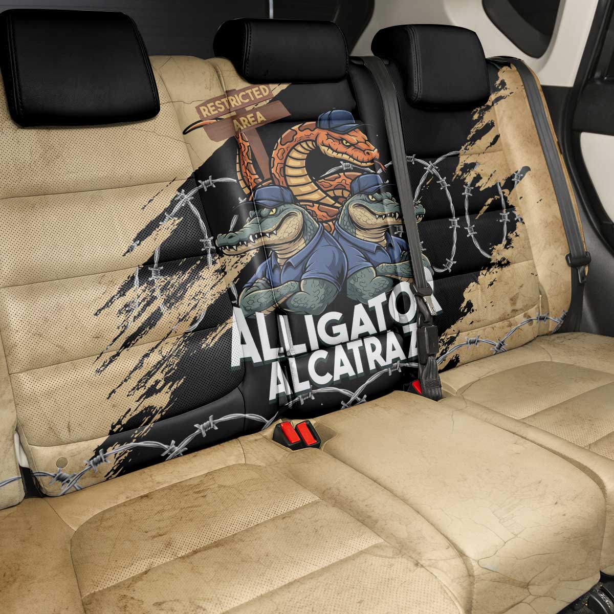 Alligator Alcatraz Back Car Seat Cover Gator and Python Restricted Area - Wonder Print Shop