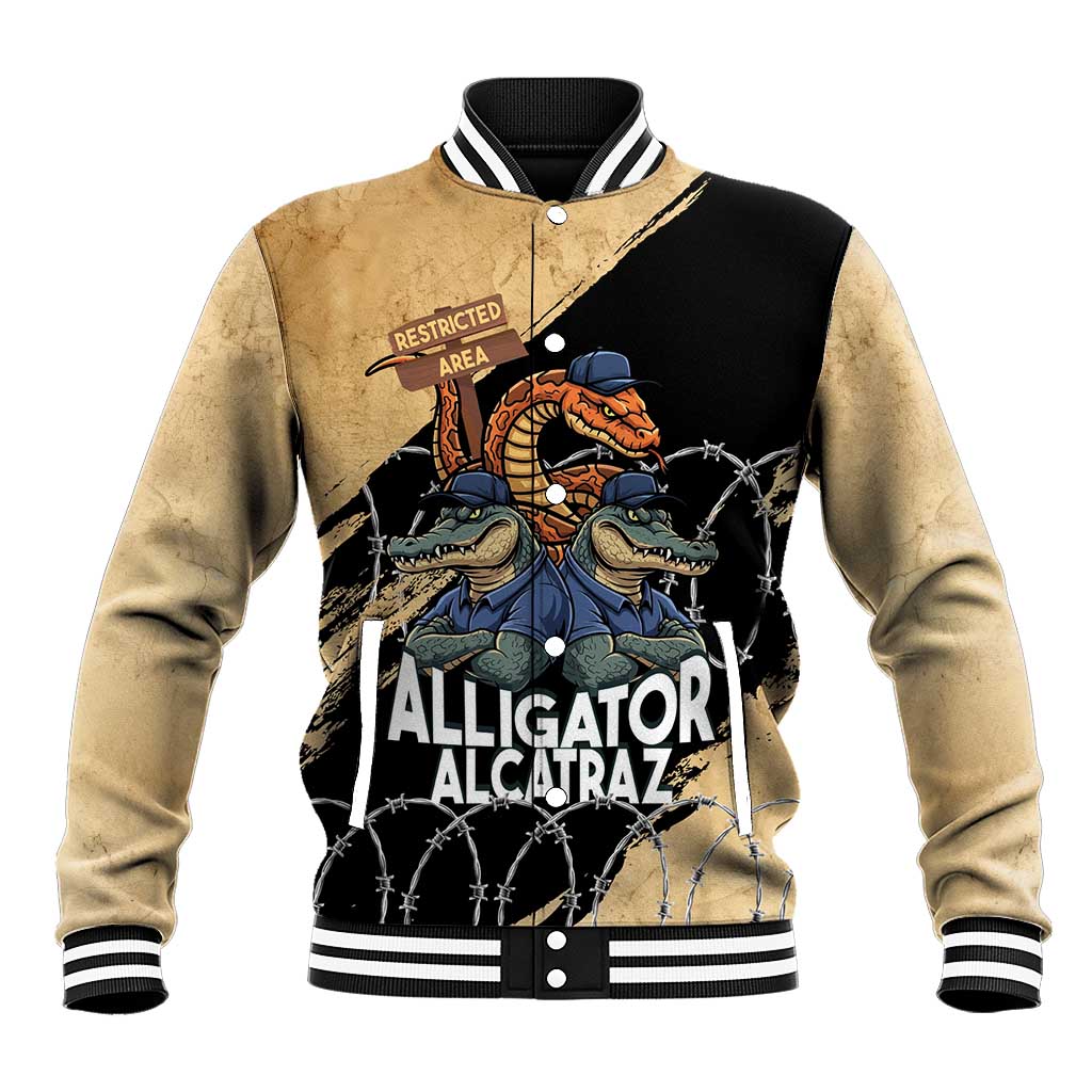 Alligator Alcatraz Baseball Jacket Gator and Python Restricted Area - Wonder Print Shop