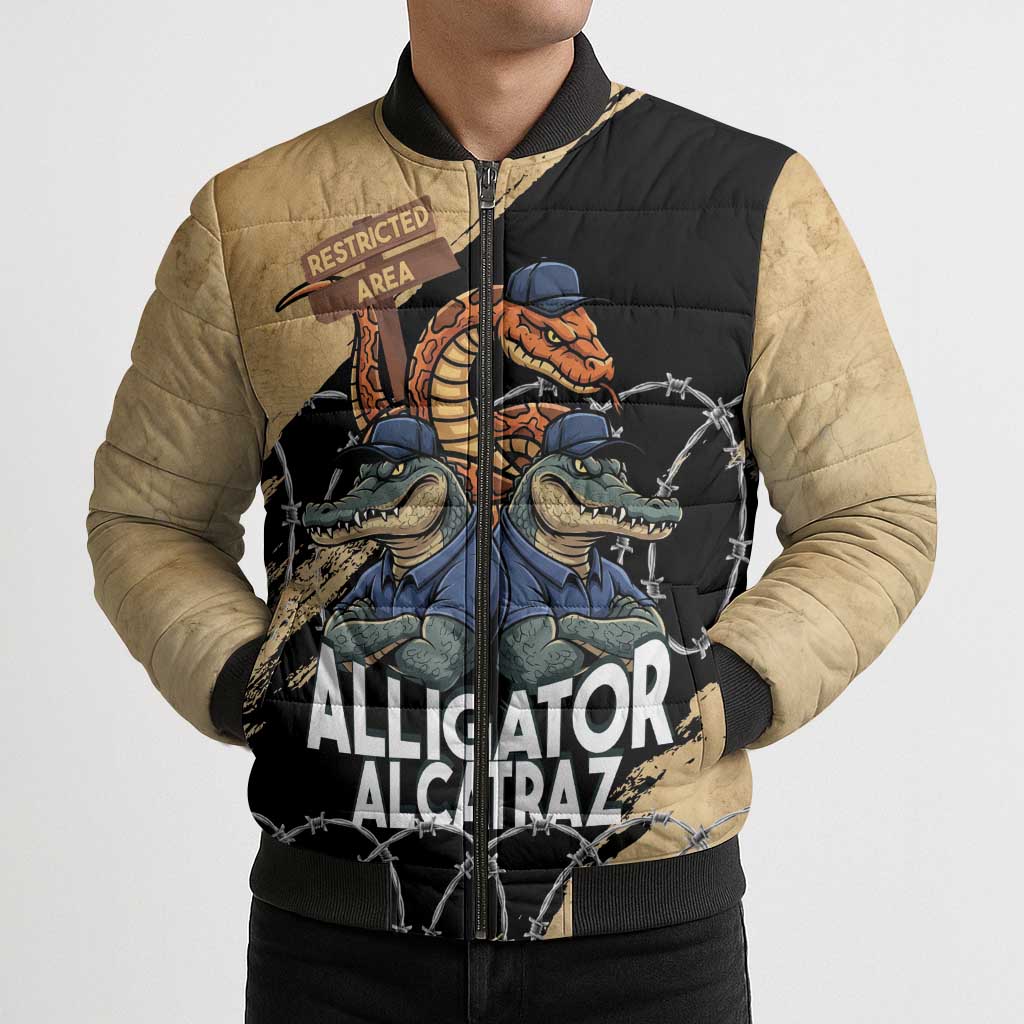 Alligator Alcatraz Bomber Puffer Jacket Gator and Python Restricted Area - Wonder Print Shop