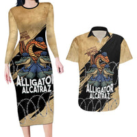 Alligator Alcatraz Couples Matching Long Sleeve Bodycon Dress and Hawaiian Shirt Gator and Python Restricted Area - Wonder Print Shop