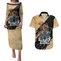 Alligator Alcatraz Couples Matching Puletasi and Hawaiian Shirt Gator and Python Restricted Area - Wonder Print Shop