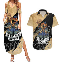 Alligator Alcatraz Couples Matching Summer Maxi Dress and Hawaiian Shirt Gator and Python Restricted Area - Wonder Print Shop