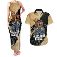 Alligator Alcatraz Couples Matching Tank Maxi Dress and Hawaiian Shirt Gator and Python Restricted Area - Wonder Print Shop