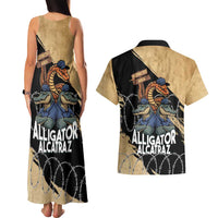 Alligator Alcatraz Couples Matching Tank Maxi Dress and Hawaiian Shirt Gator and Python Restricted Area - Wonder Print Shop