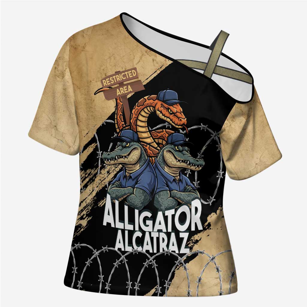 Alligator Alcatraz Cross Shoulder Shirt Gator and Python Restricted Area - Wonder Print Shop