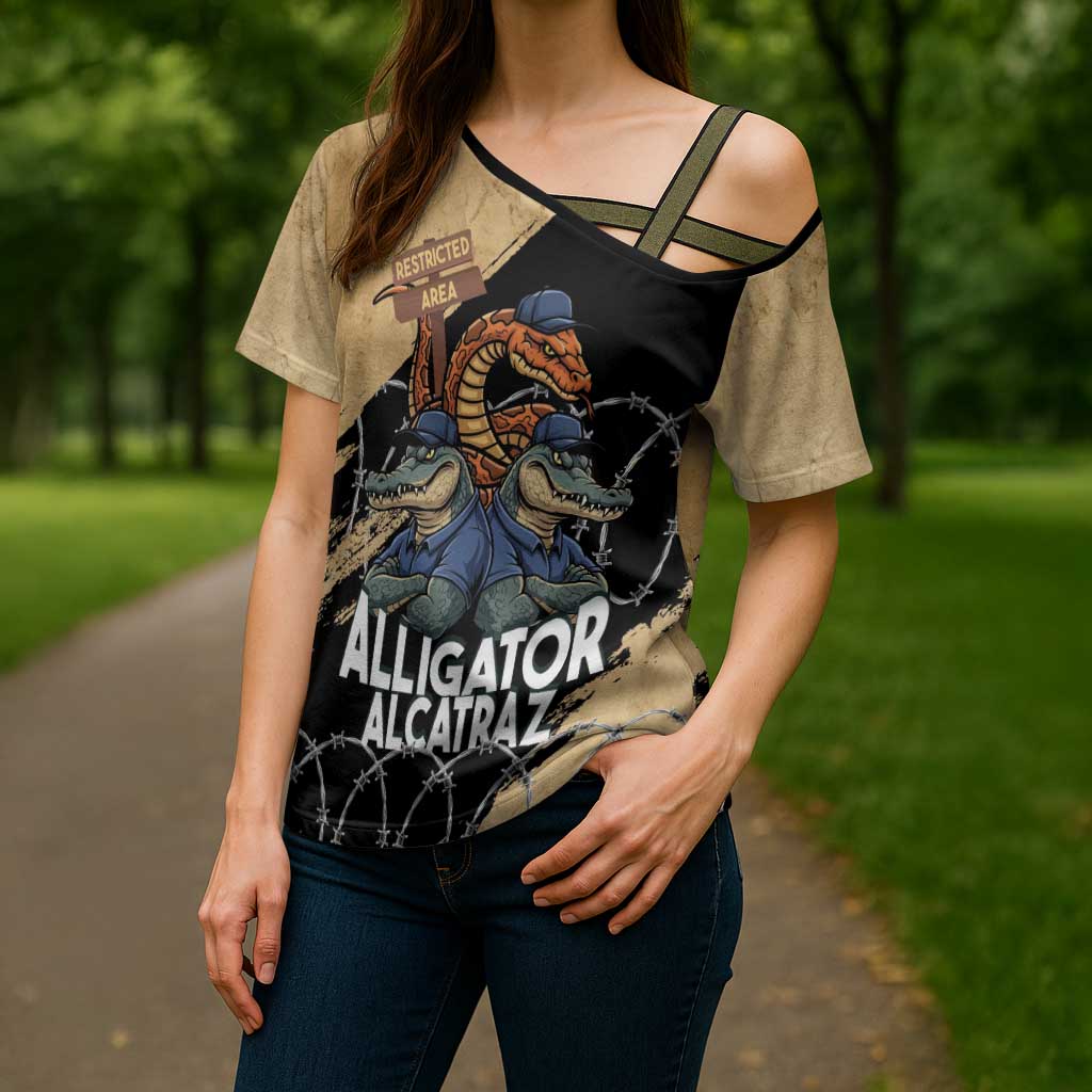 Alligator Alcatraz Cross Shoulder Shirt Gator and Python Restricted Area - Wonder Print Shop