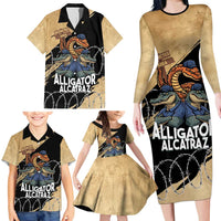 Alligator Alcatraz Family Matching Long Sleeve Bodycon Dress and Hawaiian Shirt Gator and Python Restricted Area - Wonder Print Shop