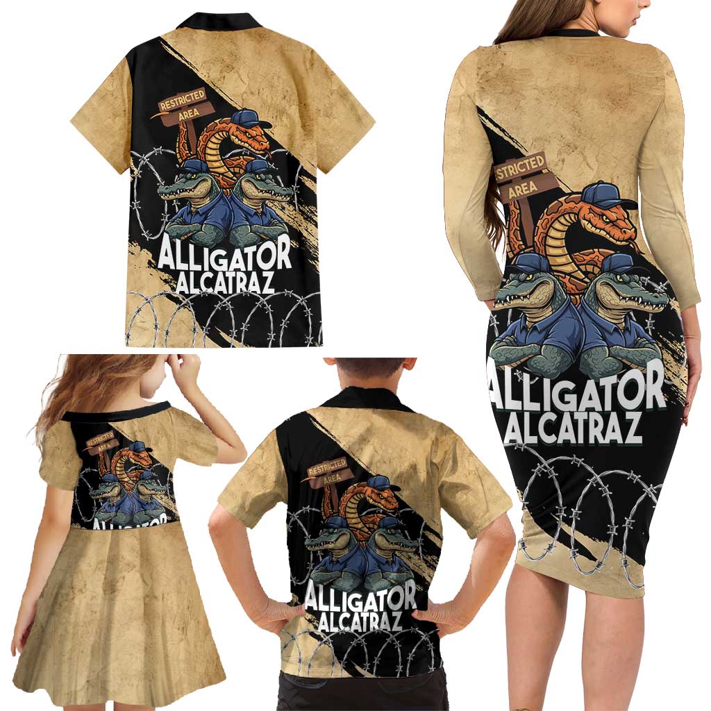 Alligator Alcatraz Family Matching Long Sleeve Bodycon Dress and Hawaiian Shirt Gator and Python Restricted Area - Wonder Print Shop