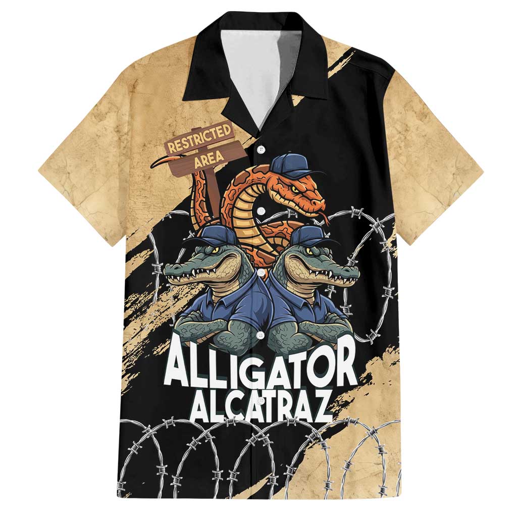 Alligator Alcatraz Family Matching Off Shoulder Maxi Dress and Hawaiian Shirt Gator and Python Restricted Area - Wonder Print Shop