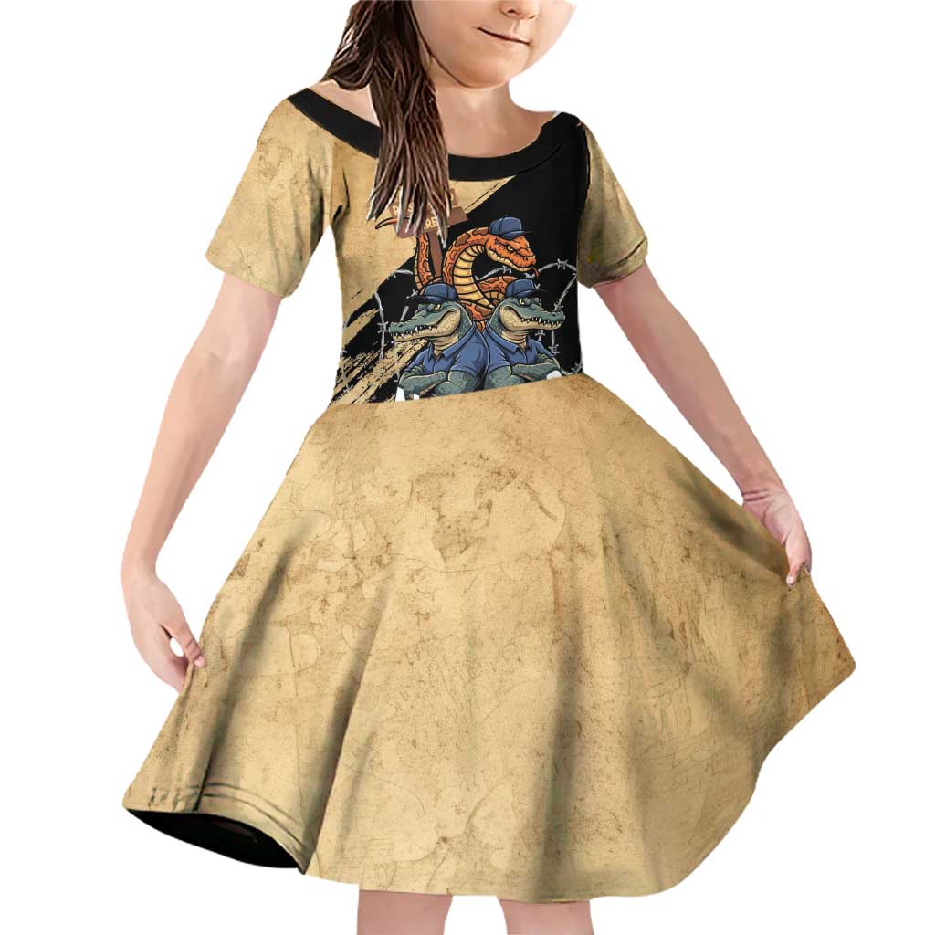 Alligator Alcatraz Family Matching Off Shoulder Short Dress and Hawaiian Shirt Gator and Python Restricted Area - Wonder Print Shop