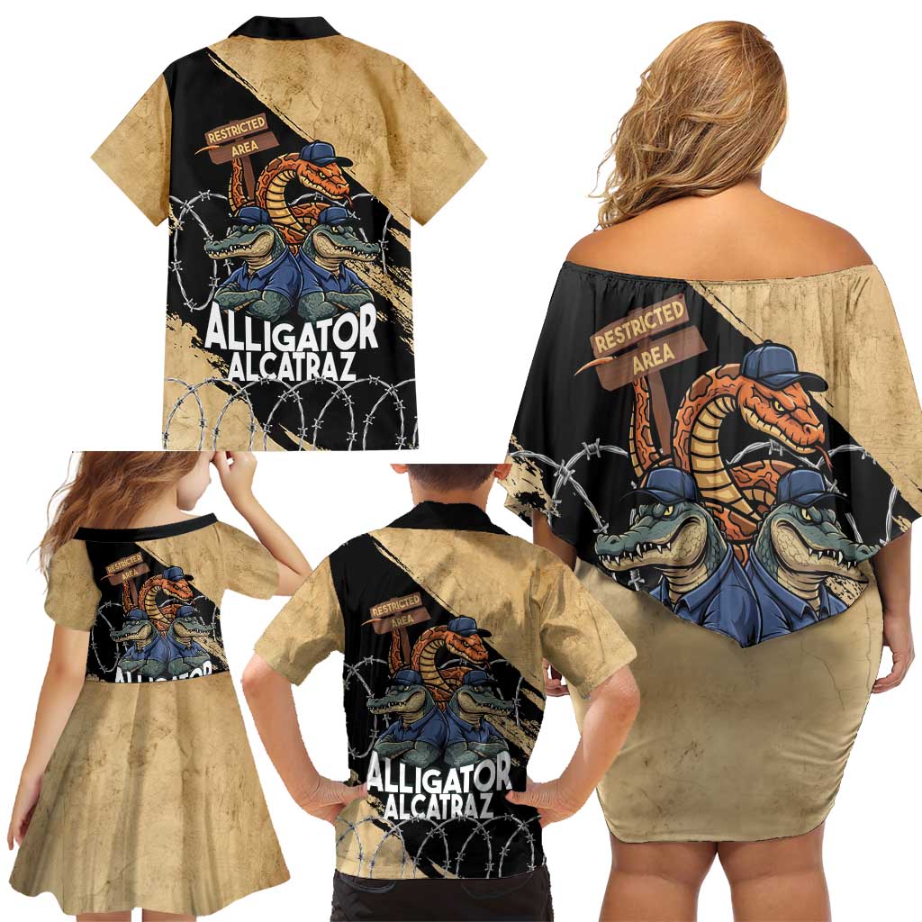 Alligator Alcatraz Family Matching Off Shoulder Short Dress and Hawaiian Shirt Gator and Python Restricted Area - Wonder Print Shop