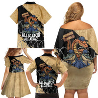Alligator Alcatraz Family Matching Off Shoulder Short Dress and Hawaiian Shirt Gator and Python Restricted Area - Wonder Print Shop